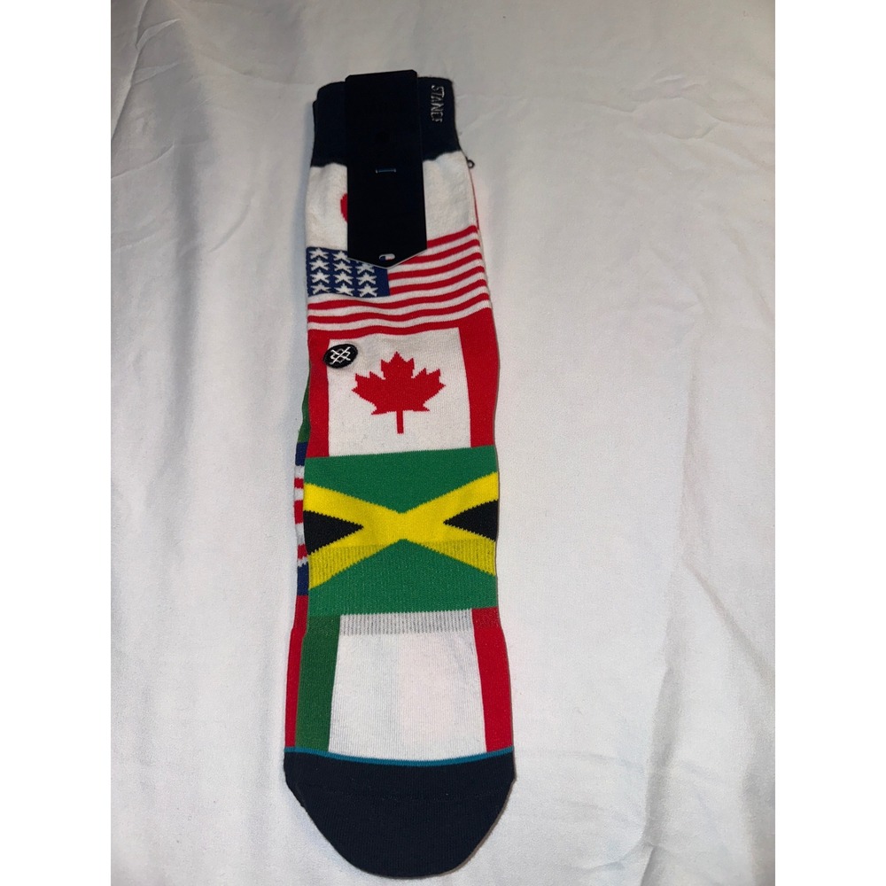 Stance Anthem United Crew Socks Mens Large World Flags Patchwork M545A16UNI NWT